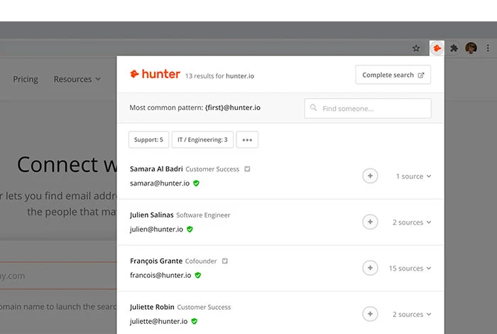 Application Hunter pour les publications LinkedIn