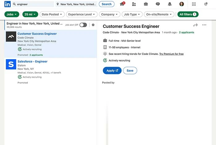 Aplicación de búsqueda de empleo de LinkedIn