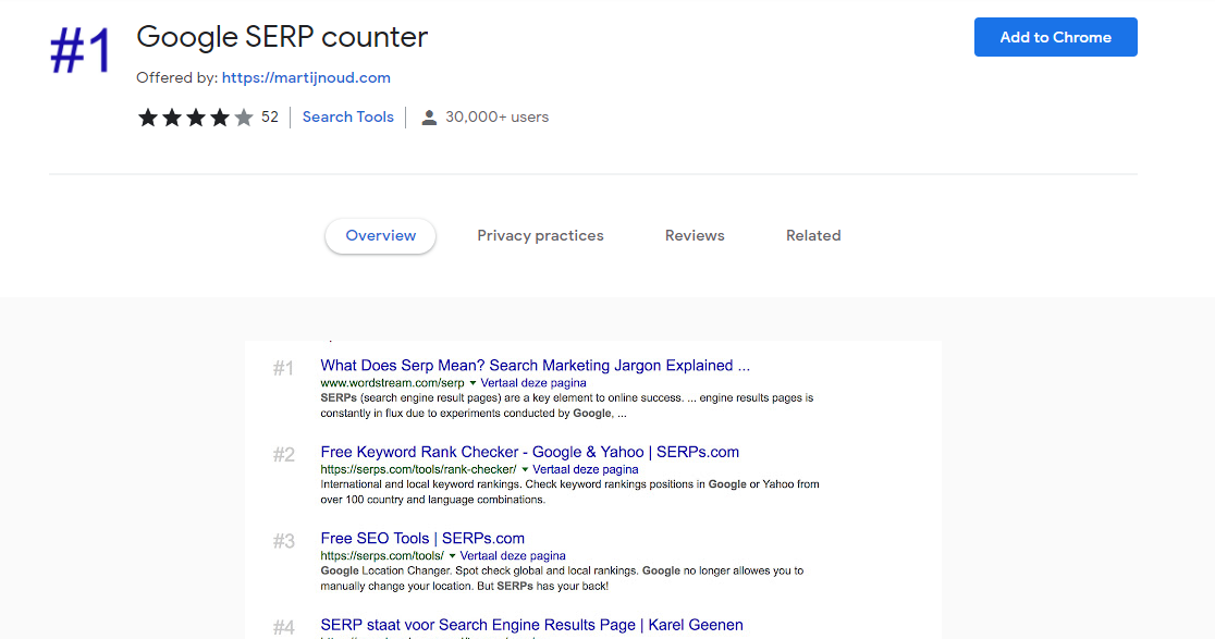 Extension de compteur Google SERP