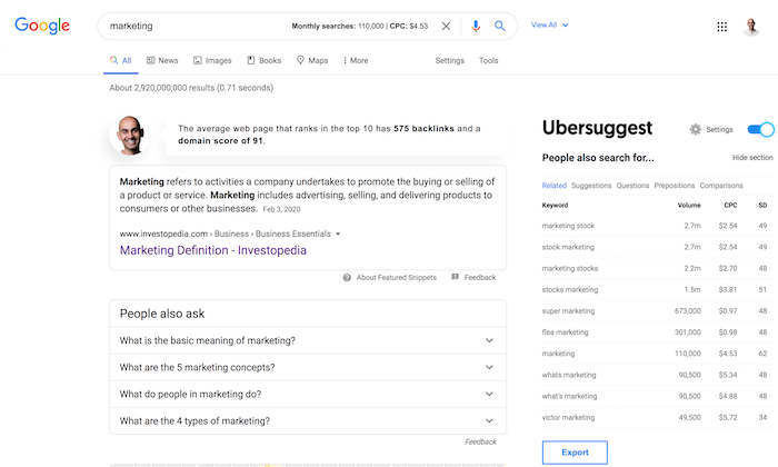 Ubersuggest Chrome Uzantısı