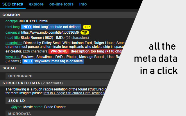 Extension Chrome META SEO Inspector