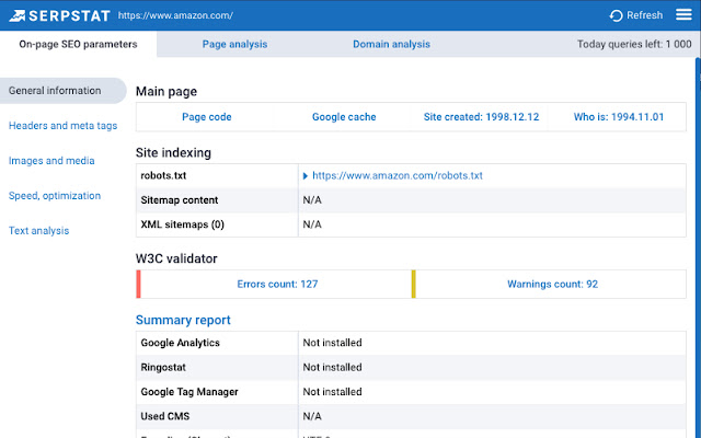 Extensión del verificador de SEO del sitio web de Serpstat