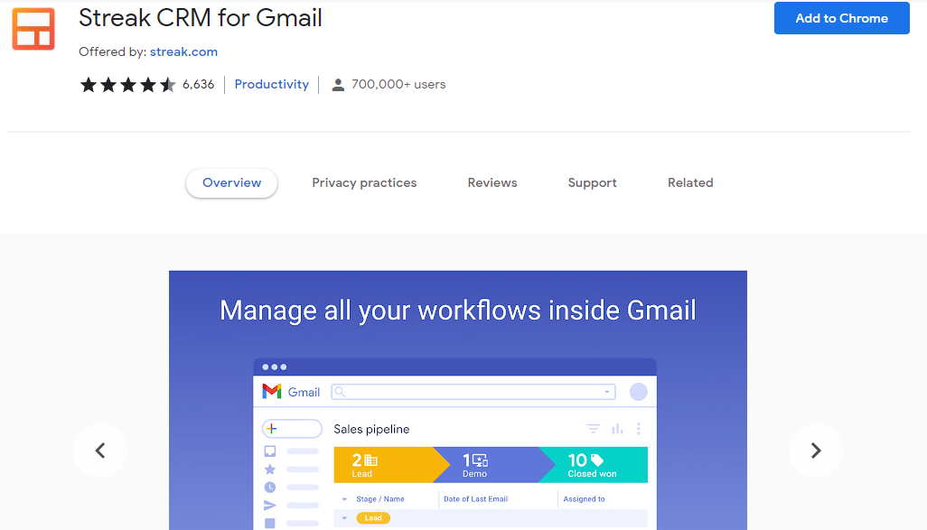 Streak CRM pour l'extension Gmail