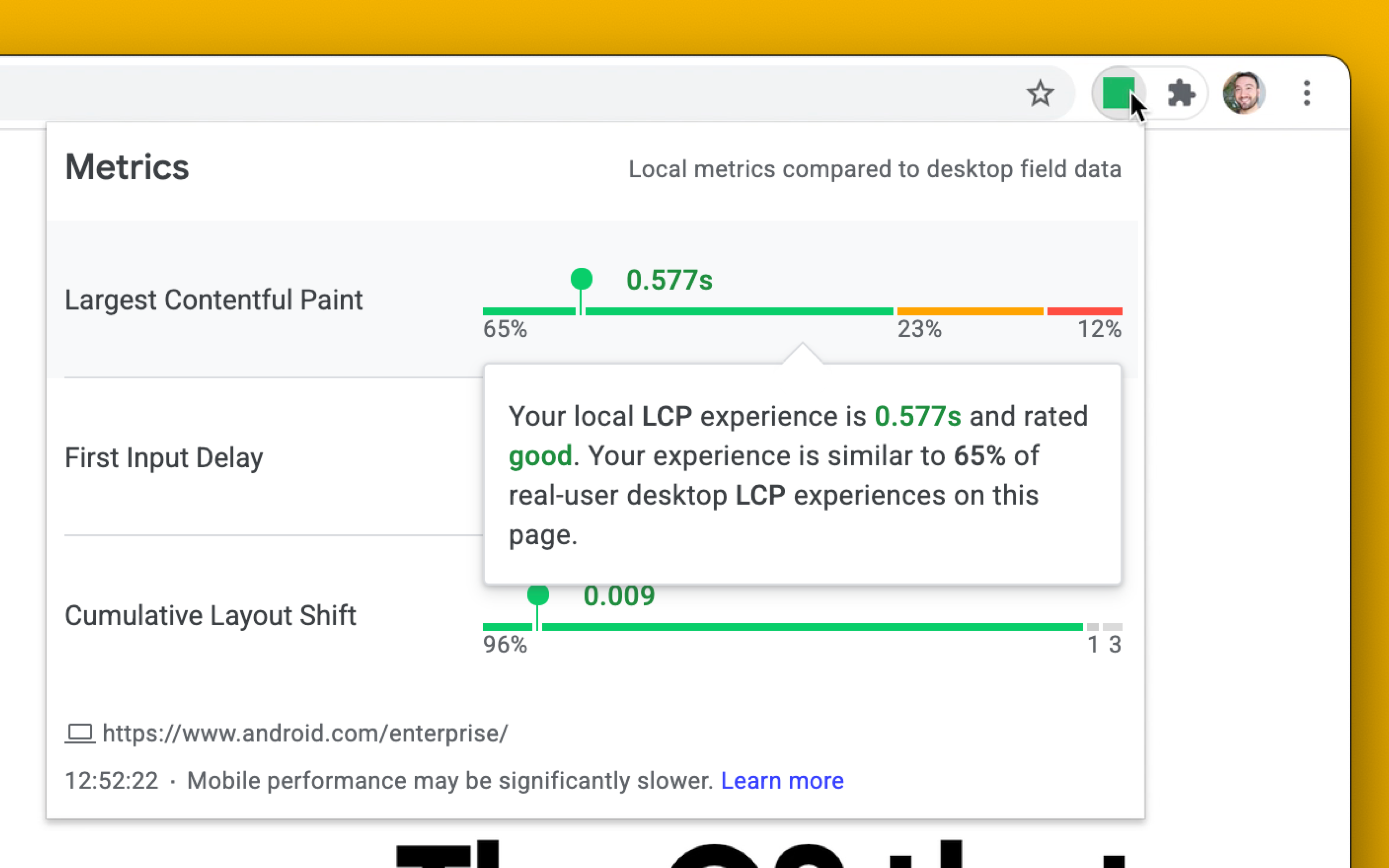 Extensión Core Web Vitals