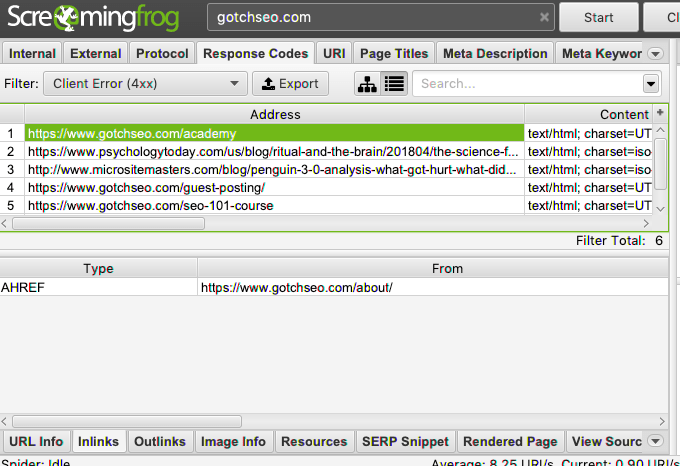 壊れたリンクを見つけるScreamingFrog