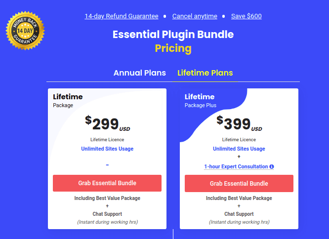 Preispläne für Essential Plugins Bundle