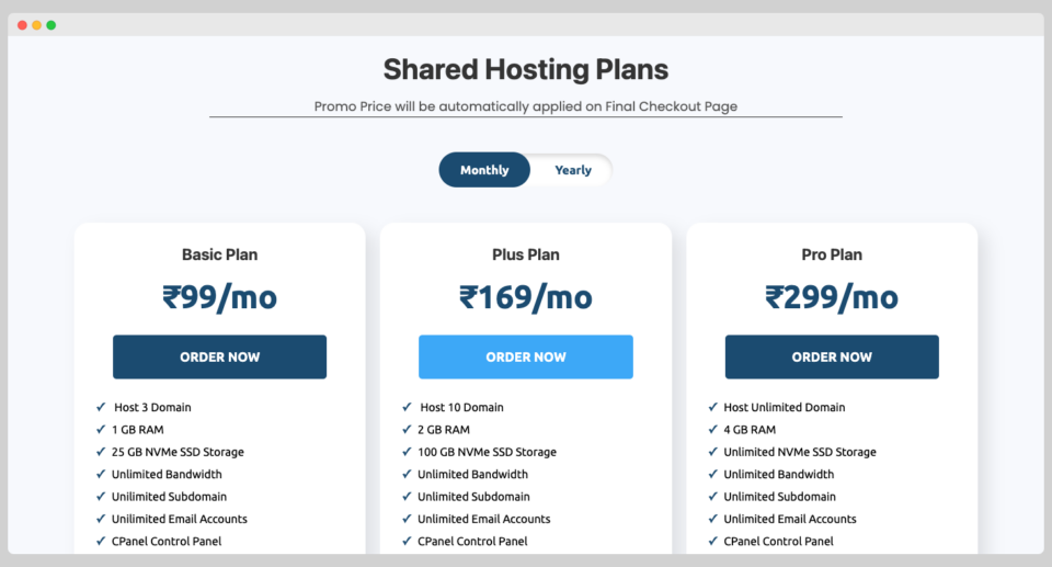 ambition host shared hosting pricing plans