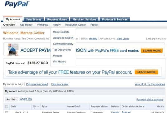 ابحث عن تقارير PayPal