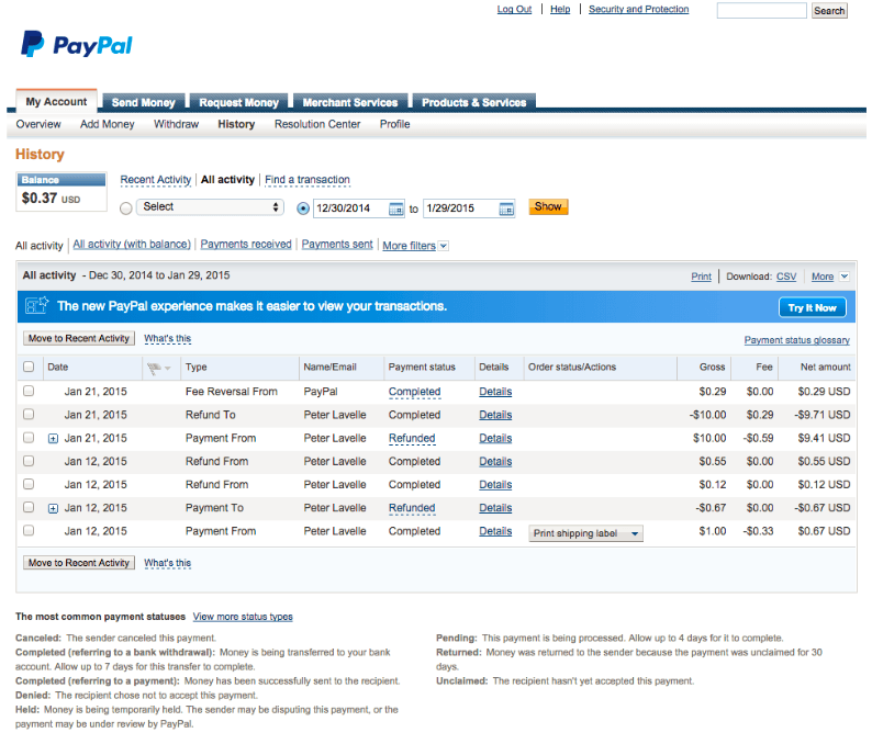 PayPal 거래 일일 보고서