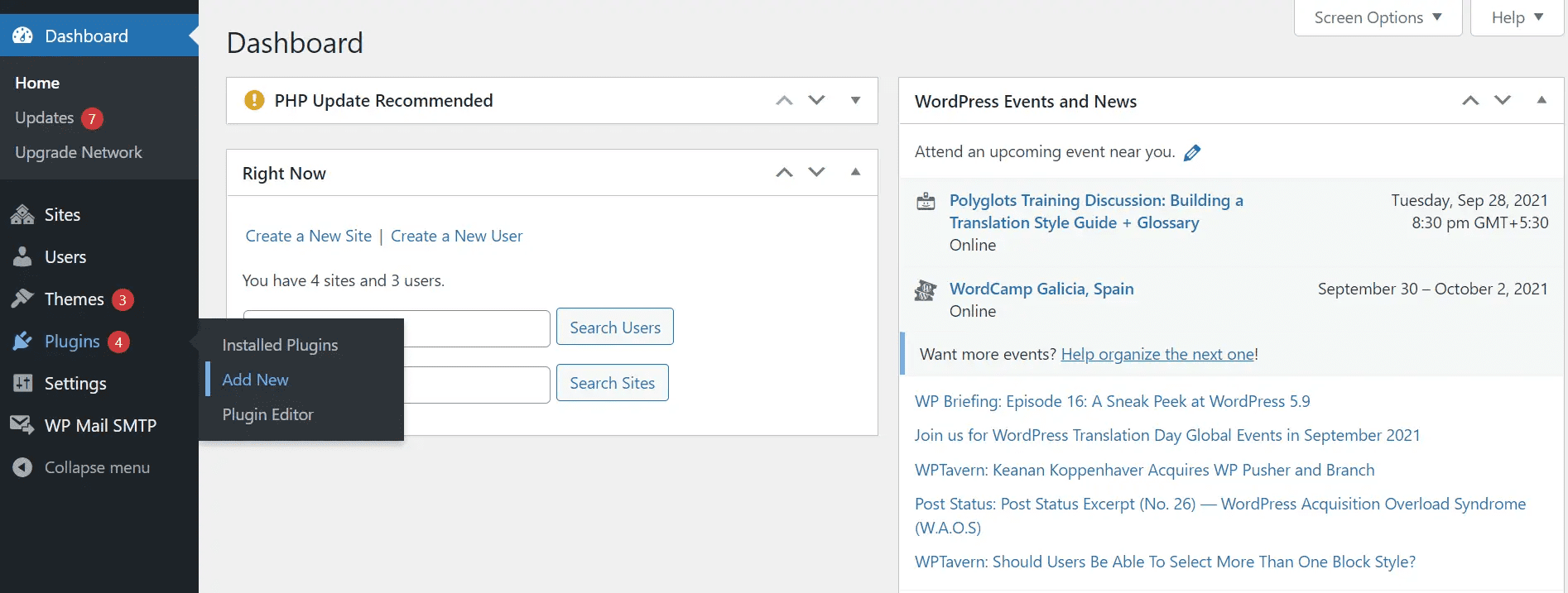 panel de control multisitio de woocommerce