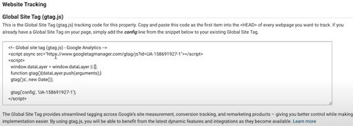 Code de suivi Google Analytics