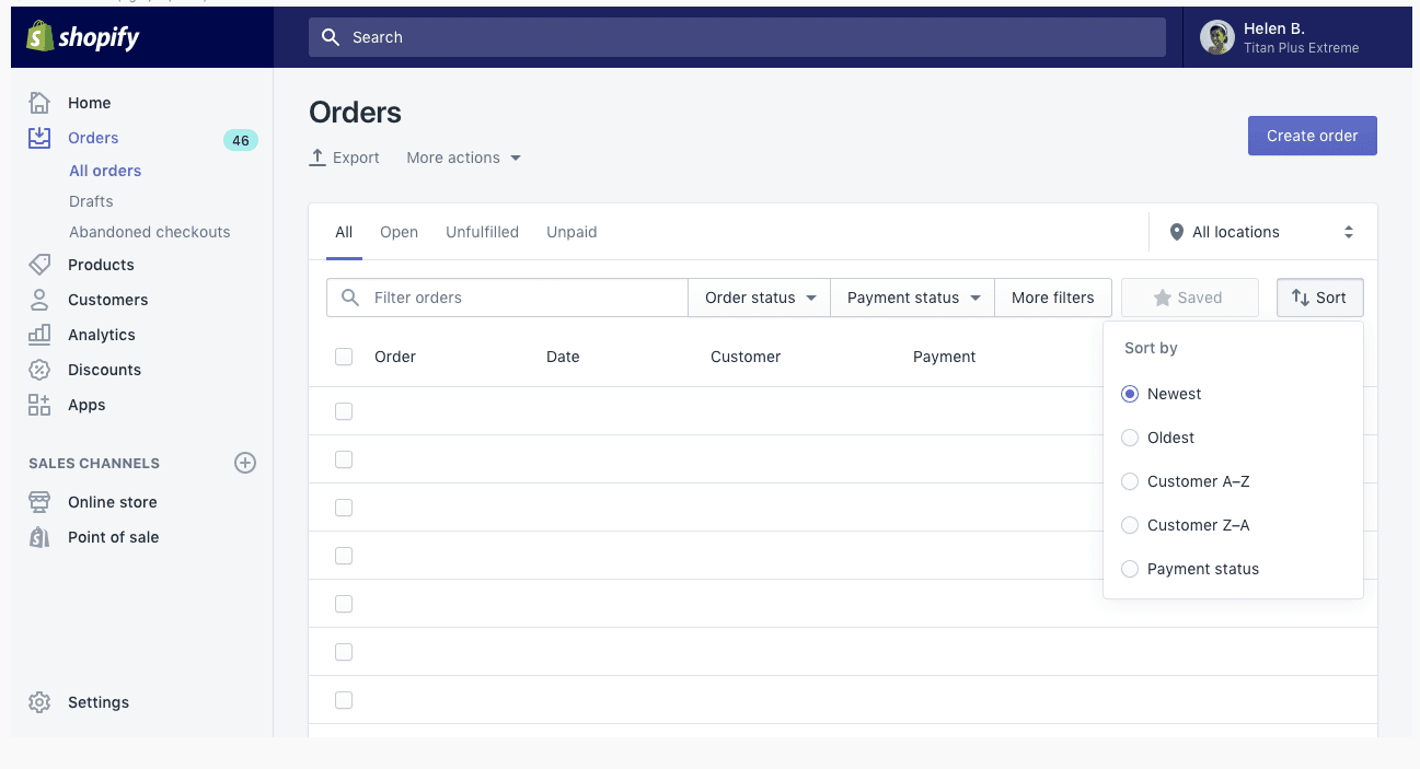 Shopify Export Orders-Dashboard