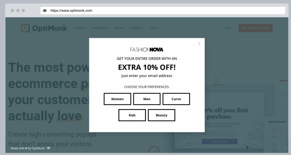 copy fashion nova popup 04 - How to Copy the Popups of Top Ecommerce Brands Using OptiMonk