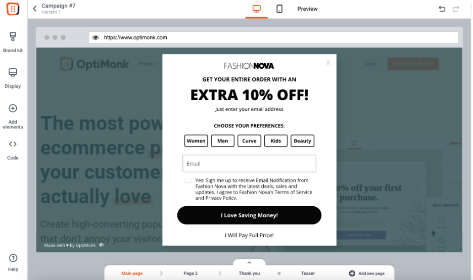 copy fashion nova popup 09 - How to Copy the Popups of Top Ecommerce Brands Using OptiMonk