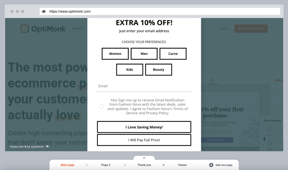 copy fashion nova popup 05 - How to Copy the Popups of Top Ecommerce Brands Using OptiMonk