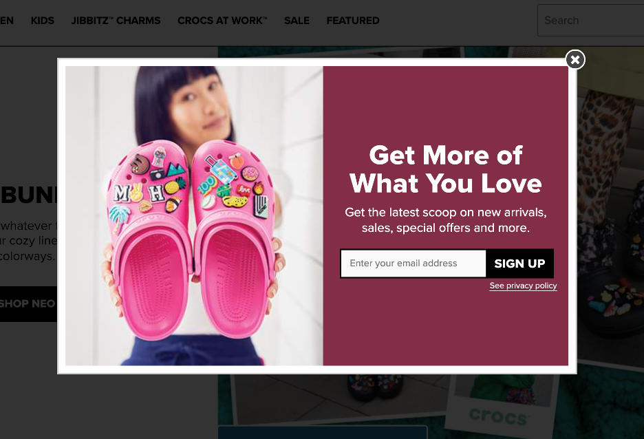 copy crocs popup 01 - How to Copy the Popups of Top Ecommerce Brands Using OptiMonk