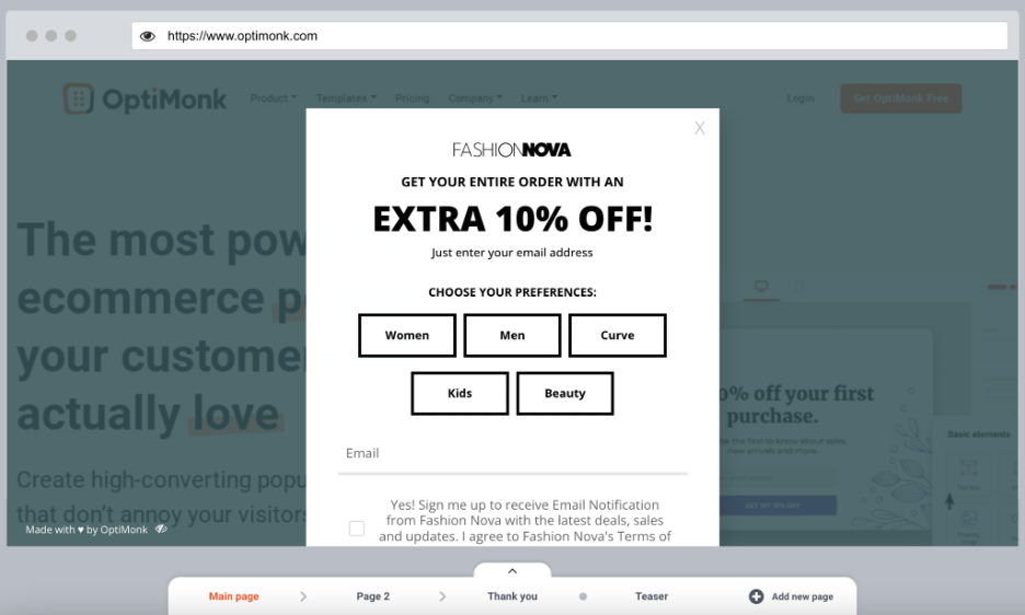 copy fashion nova popup 06 - How to Copy the Popups of Top Ecommerce Brands Using OptiMonk