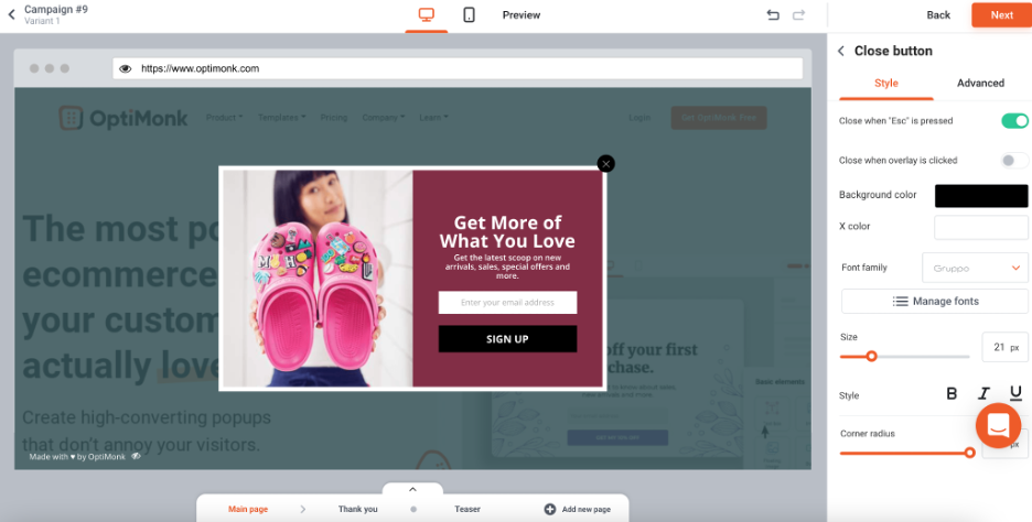 copy crocs popup 05 - How to Copy the Popups of Top Ecommerce Brands Using OptiMonk