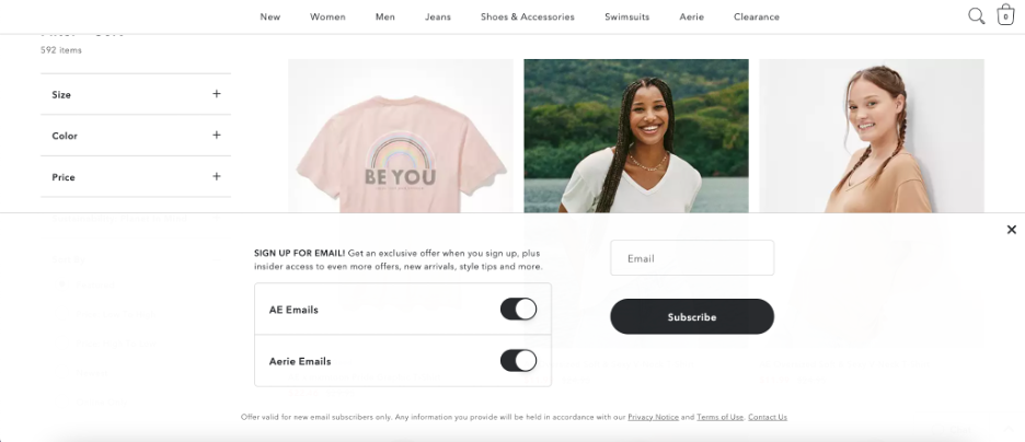 copy american eagle popup 01 - How to Copy the Popups of Top Ecommerce Brands Using OptiMonk