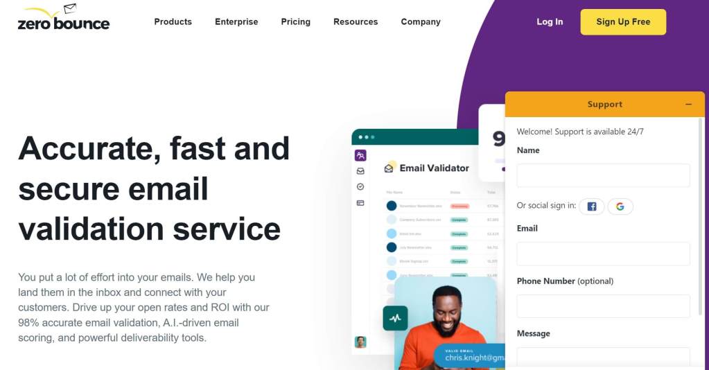 รูปภาพ ZeroBounce ของโฮมเพจ บริการตรวจสอบอีเมลที่ถูกต้อง แม่นยำ รวดเร็ว และปลอดภัย