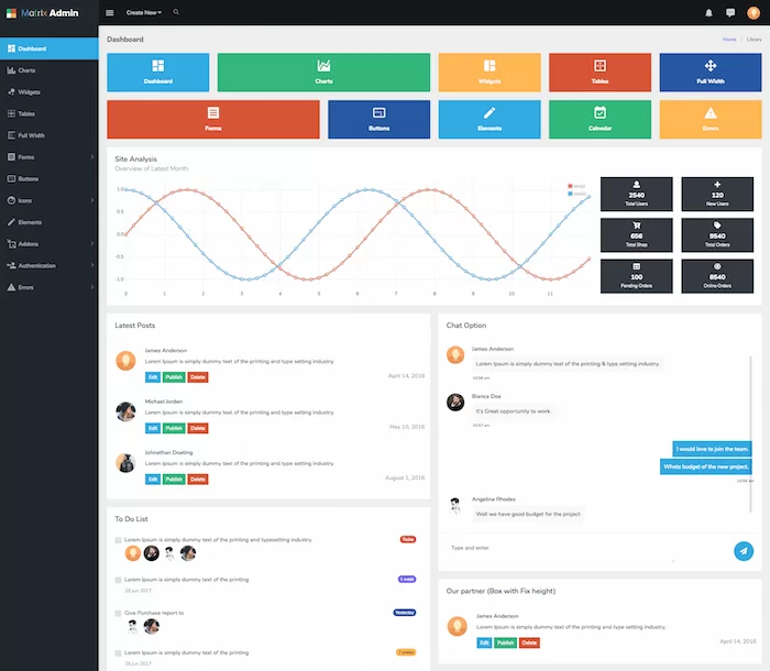 Szablon administratora Matrix Free Bootstrap 4