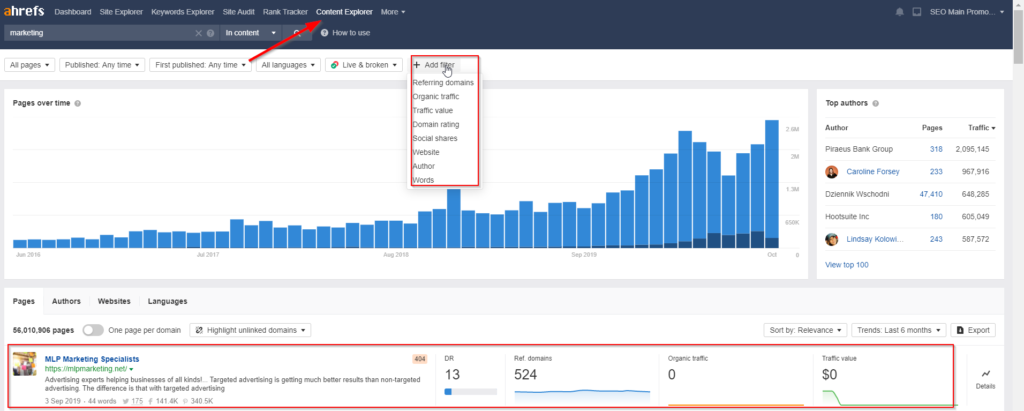 ahrefs 頁面隨時間變化