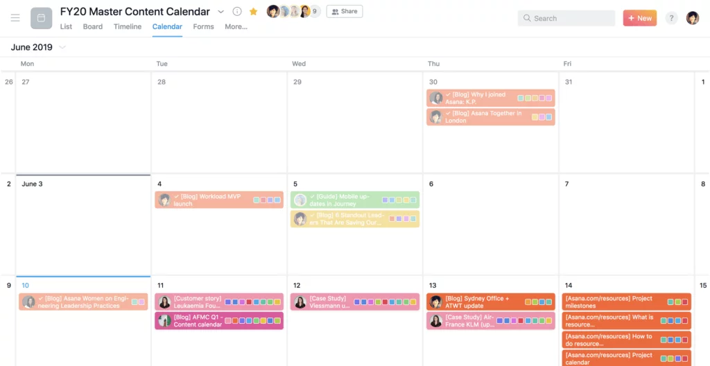 Asana content calendar