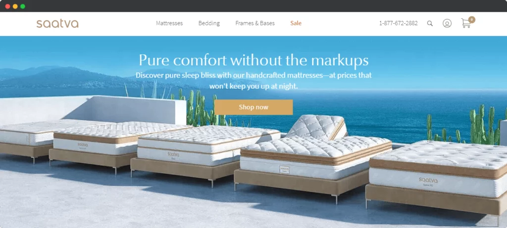 Saatva comfort marketing angle on website example