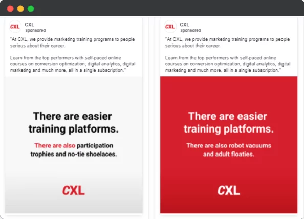 CXL adverstising angle used in Facebook ads