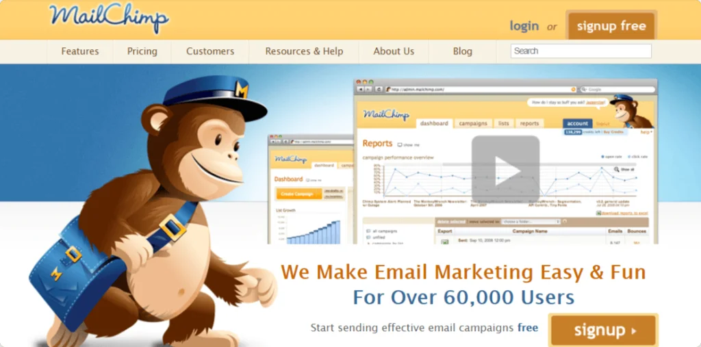 Mailchimp old messaging example