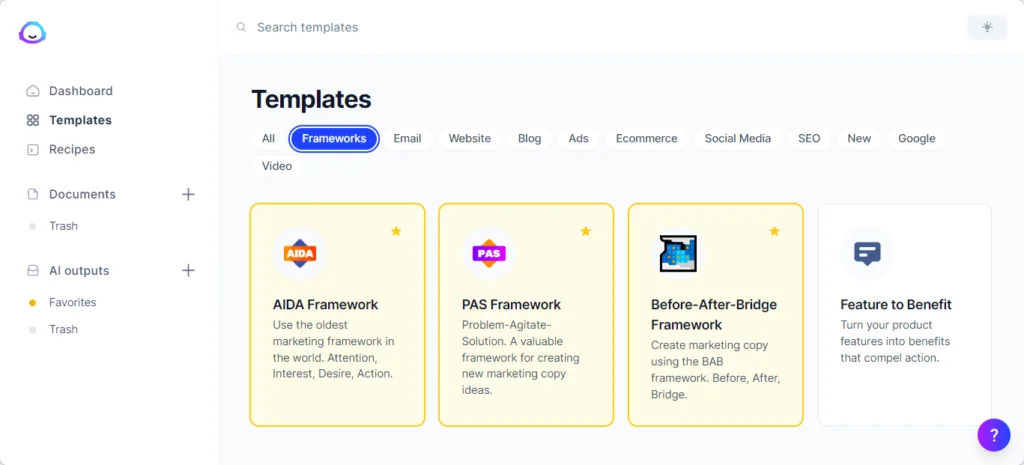 Jasper AI Copywriting frameworks