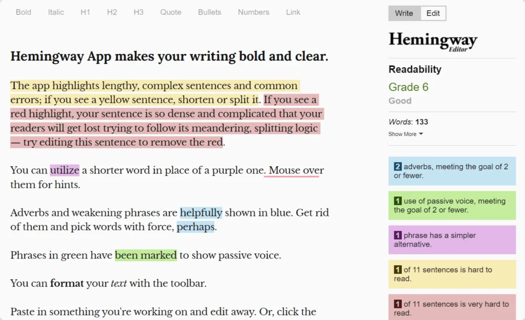 Hemmingway content editor
