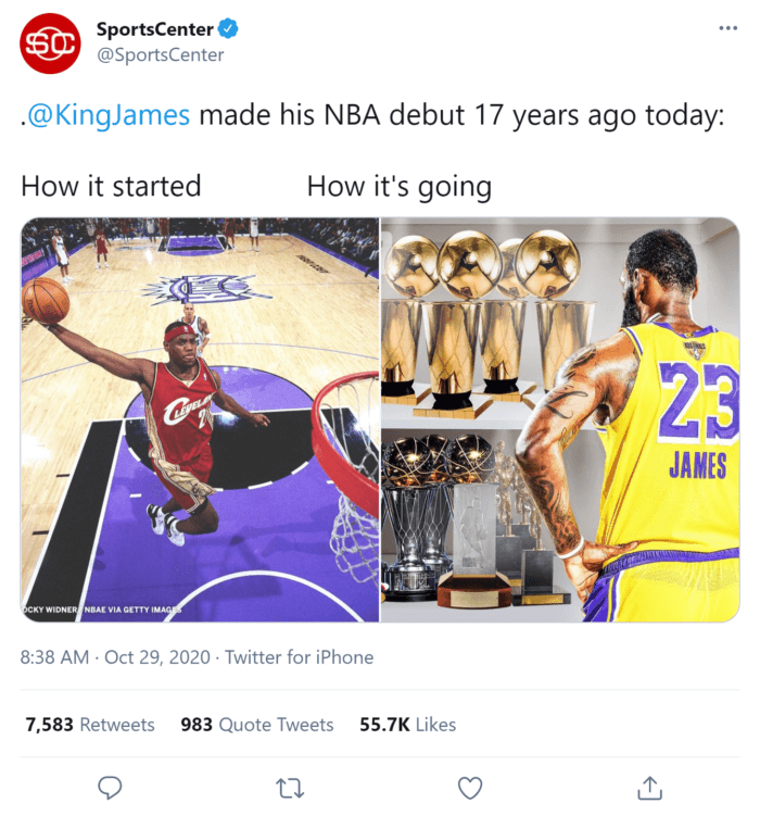 SportsCenter'dan LeBron James'in "nasıl başladı, nasıl gidiyor" Twitter trendine ilişkin görüntülerini içeren bir Tweet