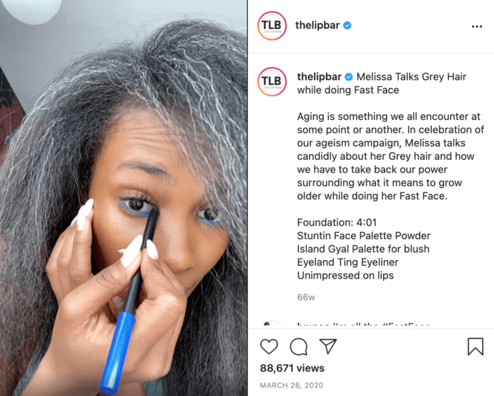 Postingan Instagram IGTV dari The Lip Bar menampilkan pendiri Melissa merias wajah