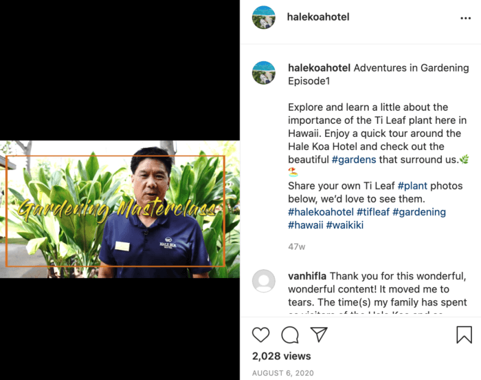 Postingan IGTV dari hotel Hale Koa yang menampilkan kelas master berkebun