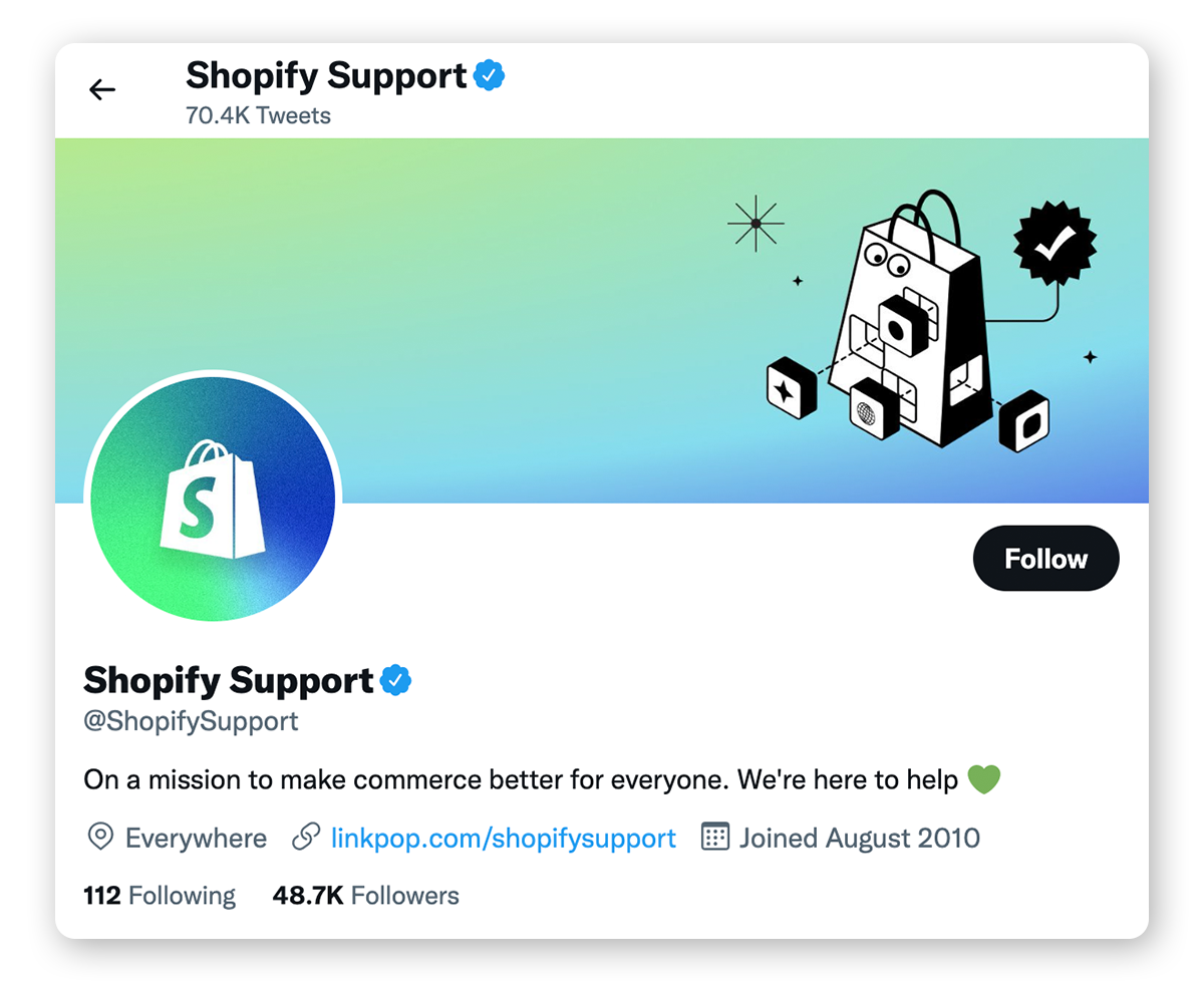 Shopify ma konto na Twitterze przeznaczone do rozwiązywania zapytań klientów.