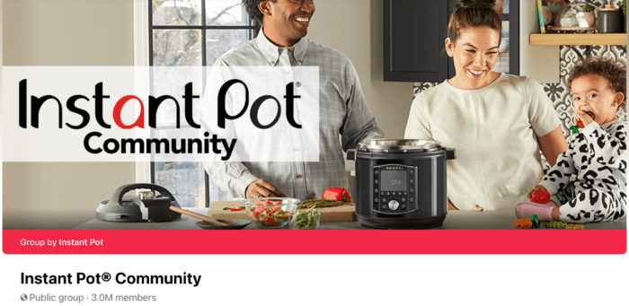 L'en-tête du groupe Facebook Instant Pot Community montre que le groupe compte 3 millions de membres