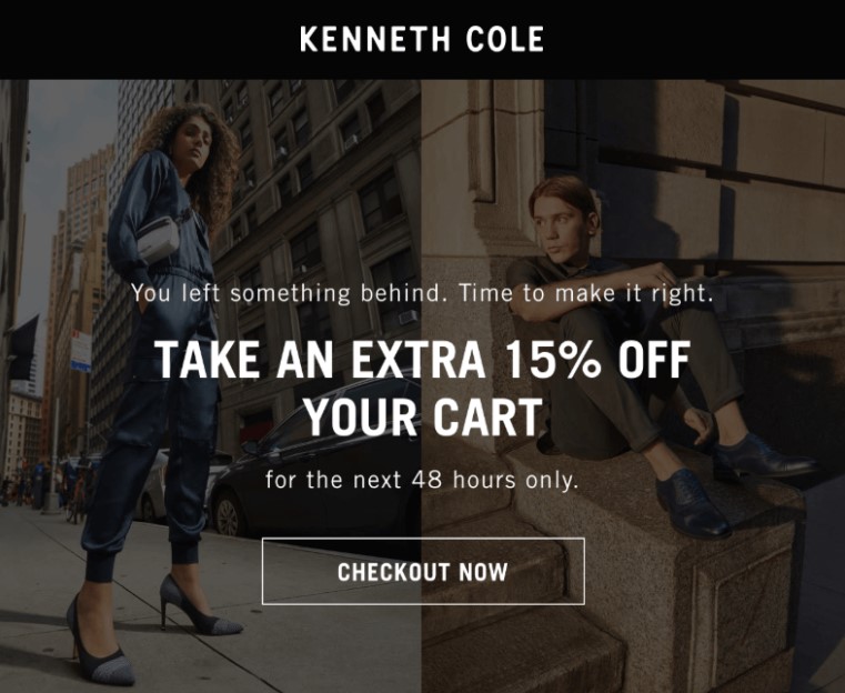 Email tetes Kenneth Cole memberikan diskon 15% untuk pembelian mereka.