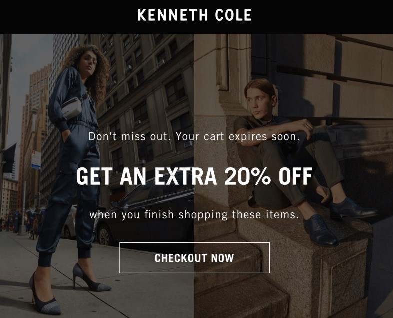 來自 Kenneth Cole 的滴灌營銷示例，提供 20% 的折扣