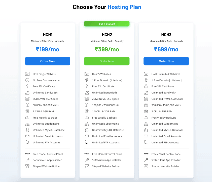 Hostfizia hosting plans