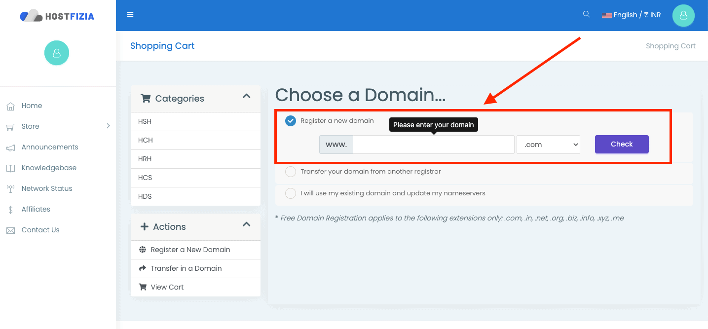 registering free domain name with hostfizia