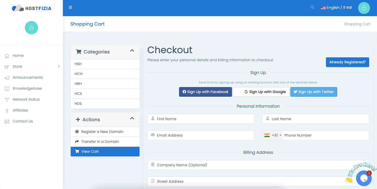 hostfizia checkout page