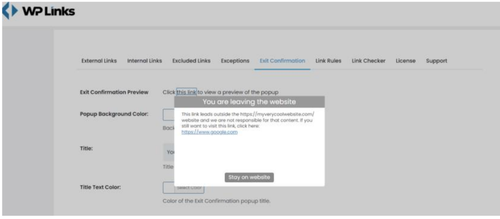 Konfirmasi keluar WP Links
