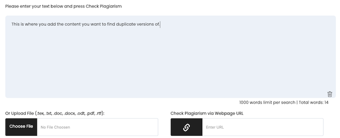 aggiunta di contenuti allo strumento Duplichecker